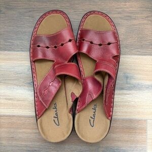 Clarks Women's Red Leather Sandals